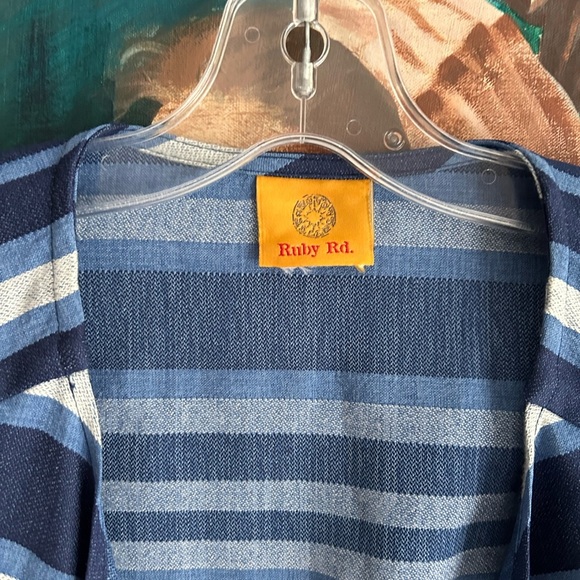 Ruby Rd. Navy and Light Blue Striped Cardigan - Picture 3 of 16